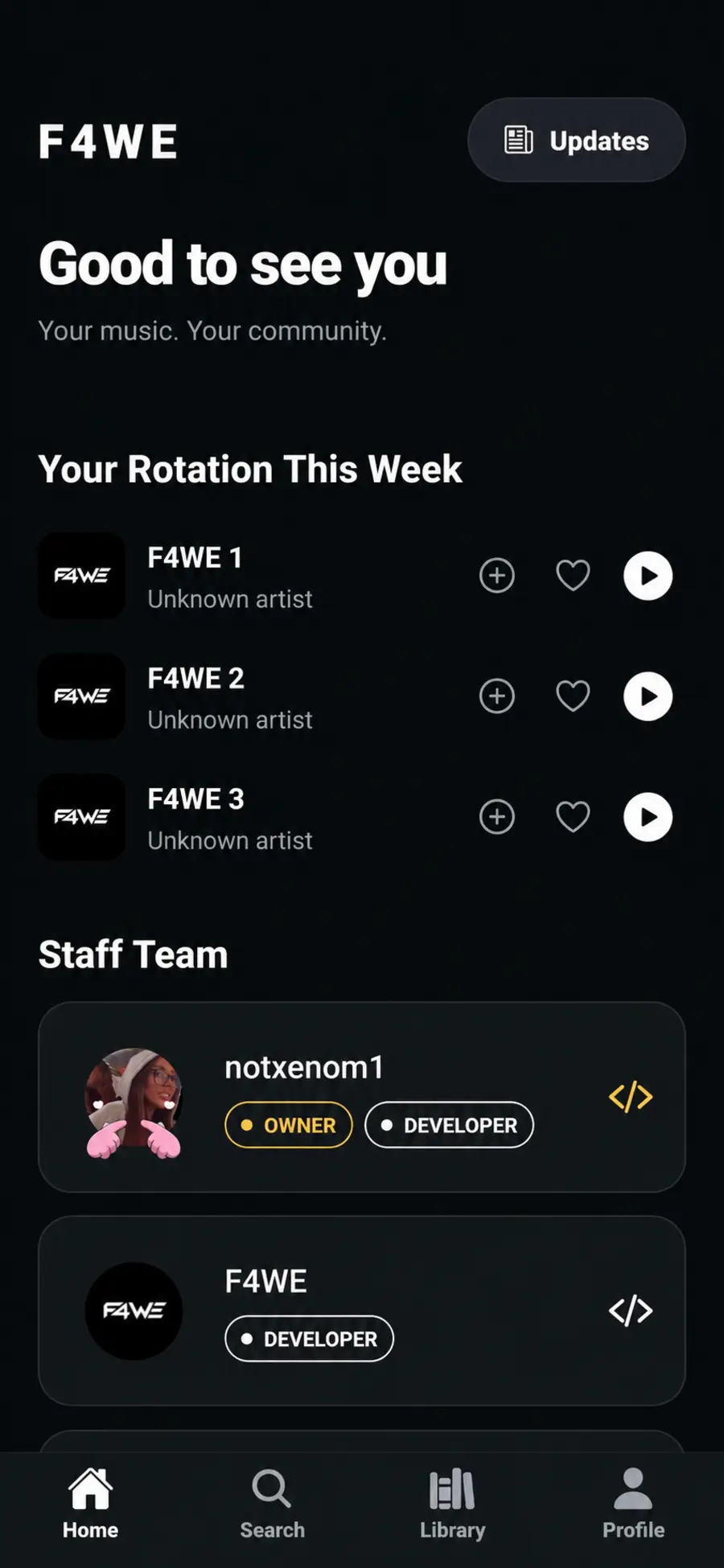 F4WE home screen